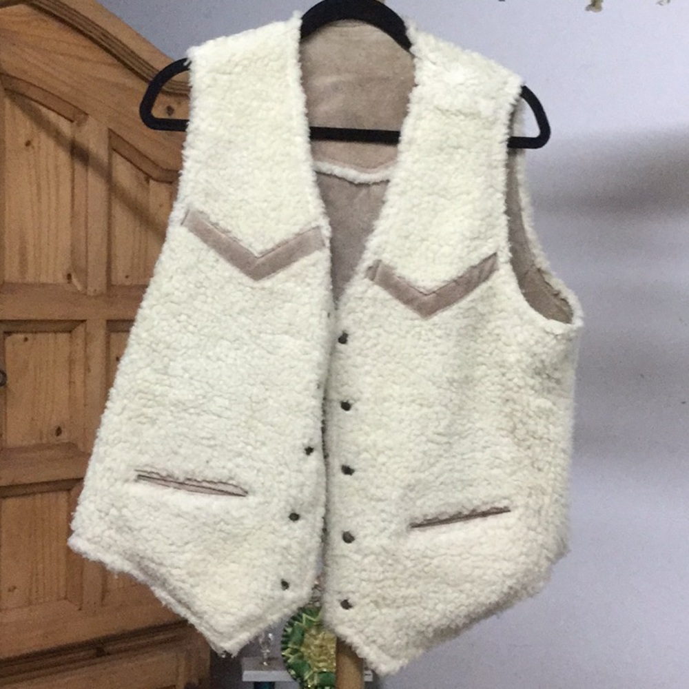 Vintage Sherpa cowboy cowgirl rodeo vest ranch farm horse landman cabin - Picture 3 of 13